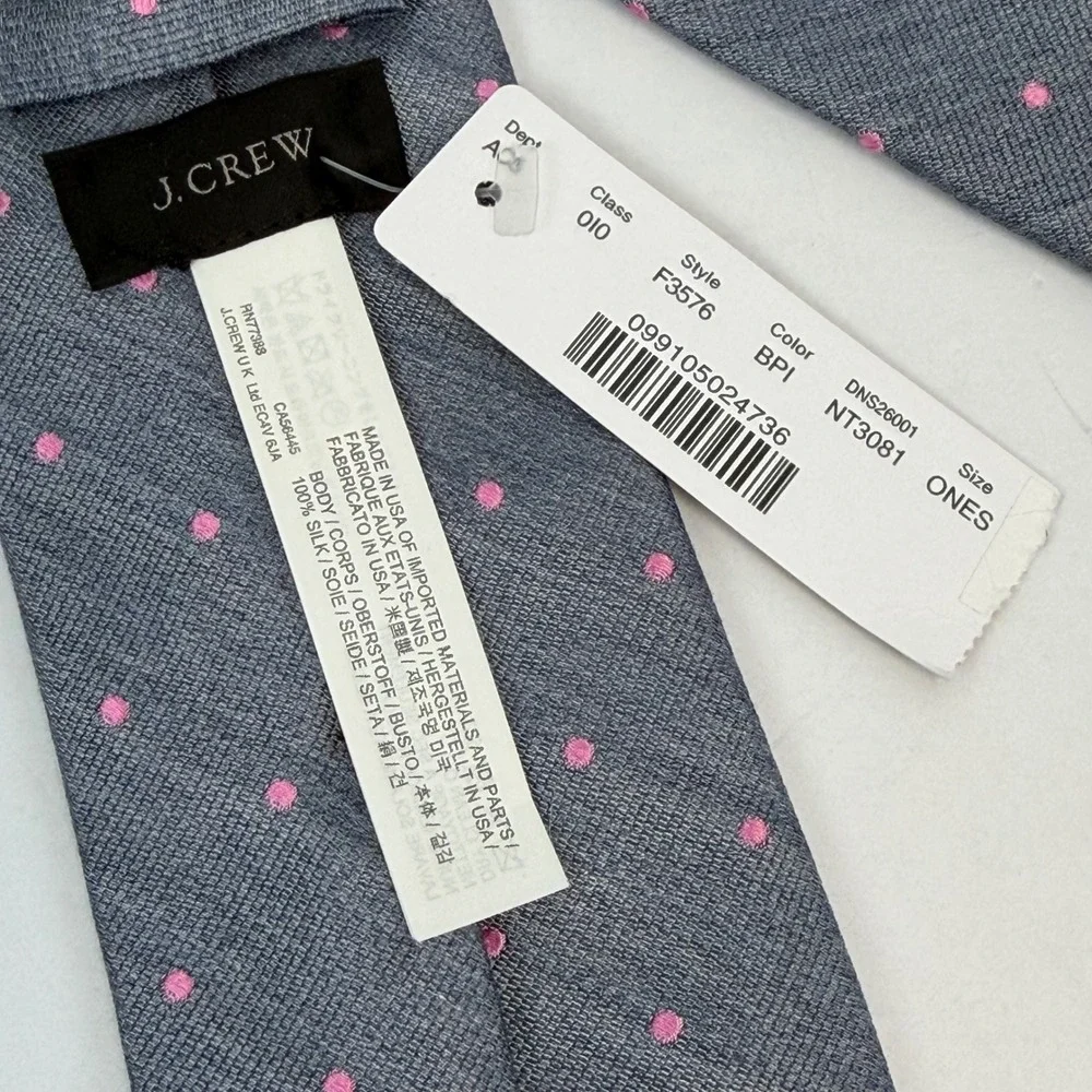 J.Crew Tie Men‎ Gray Pink Polka Dot Silk Made USA F3576 NWT Spring Easter